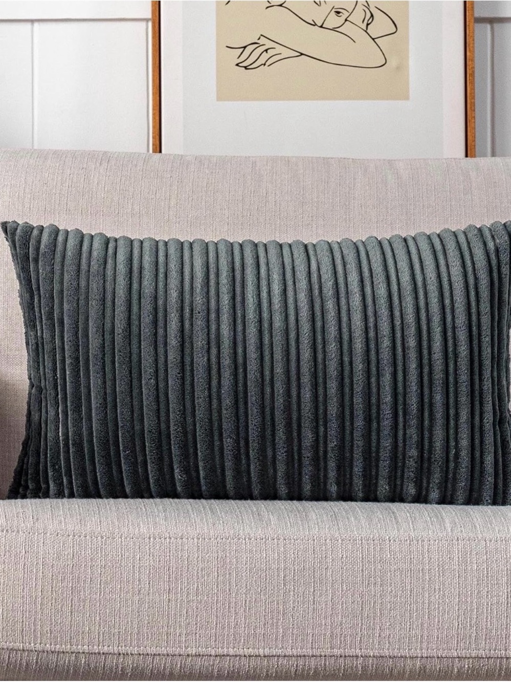 Textured Corduroy Decorative Lumbar Pillowcover in Dark Grey